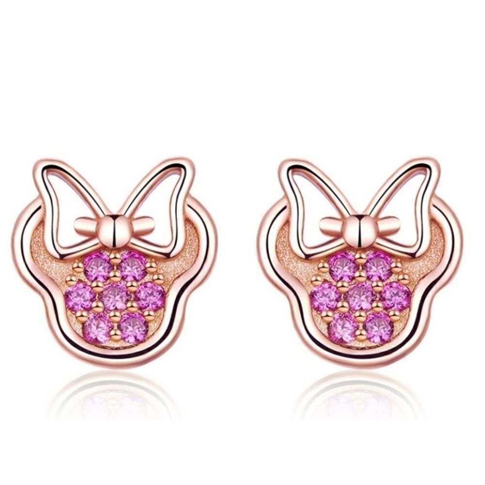 Rose Gold S925 and Pink Sapphire Cubic Zirconia Minnie Mouse Post Stud Earrings